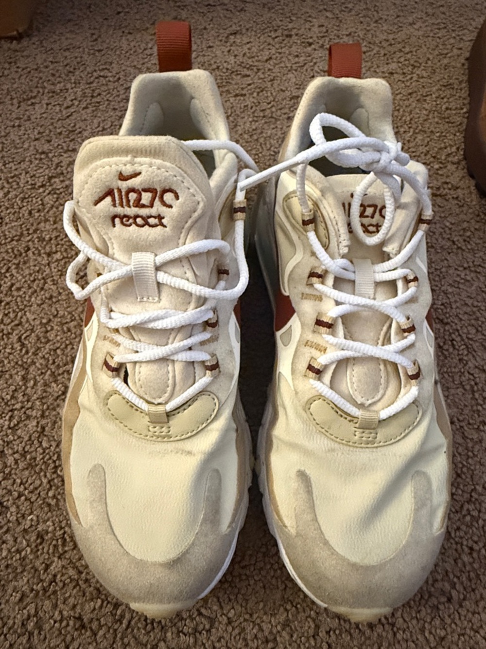 Nike Kids' React Sneakers in Cream and Rust Accent